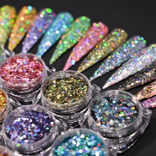 Holographic Hexagon chunky glitter laser 12pcs set - Image 2