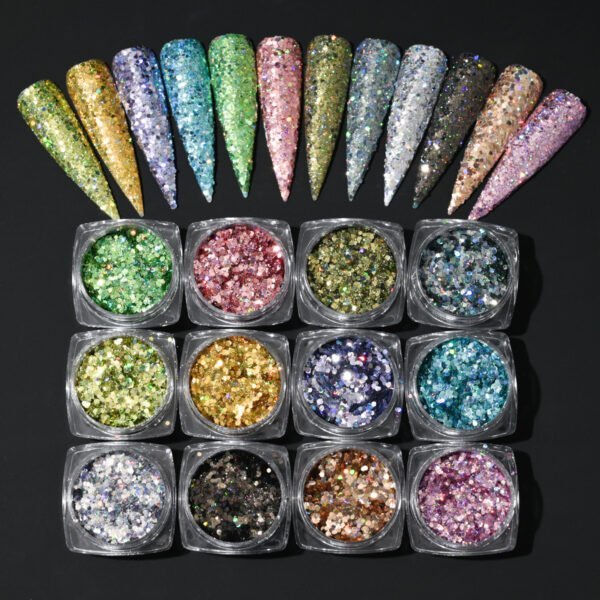 Holographic Hexagon chunky glitter laser 12pcs set - Image 3