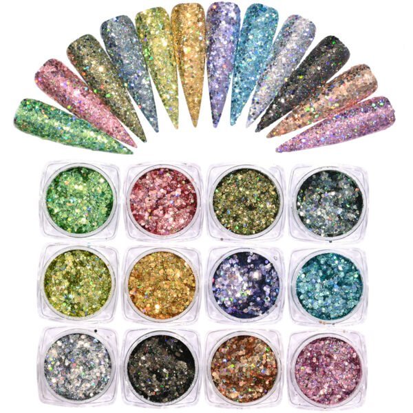 Holographic Hexagon chunky glitter laser 12pcs set - Image 5