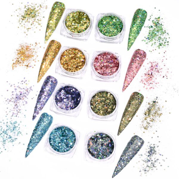 Holographic Hexagon chunky glitter laser 12pcs set - Image 6