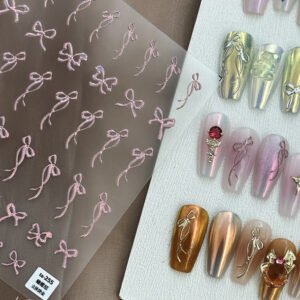 Laser Pink, Bronzing Gold, Silver 3D Bow Pattern Self Adhesive Stickers