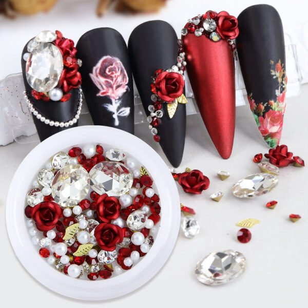 Red Aluminum Rose Charms Parts Crystal Stone Pearls Rhinestone Valentine Decoration - Image 2
