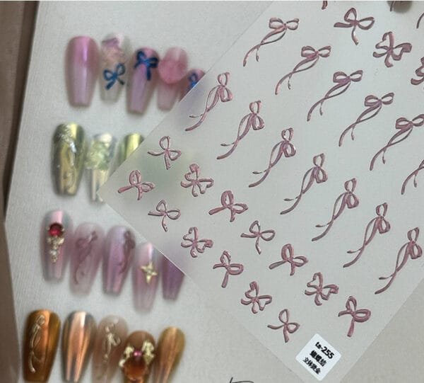 Laser Pink, Bronzing Gold, Silver 3D Bow Pattern Self Adhesive Stickers - Image 3