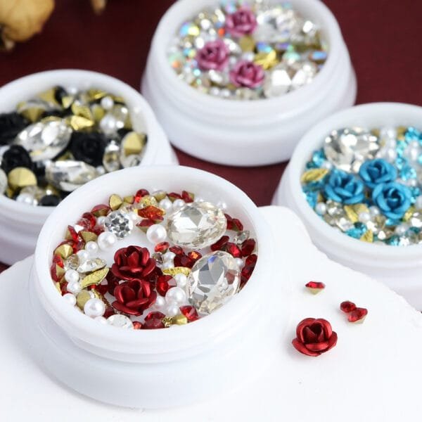 Red Aluminum Rose Charms Parts Crystal Stone Pearls Rhinestone Valentine Decoration - Image 4