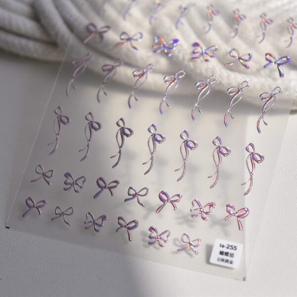 Laser Pink, Bronzing Gold, Silver 3D Bow Pattern Self Adhesive Stickers - Image 4