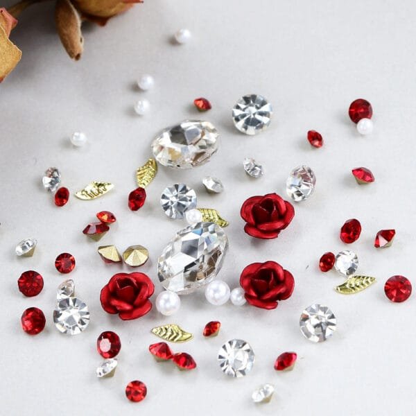 Red Aluminum Rose Charms Parts Crystal Stone Pearls Rhinestone Valentine Decoration - Image 5
