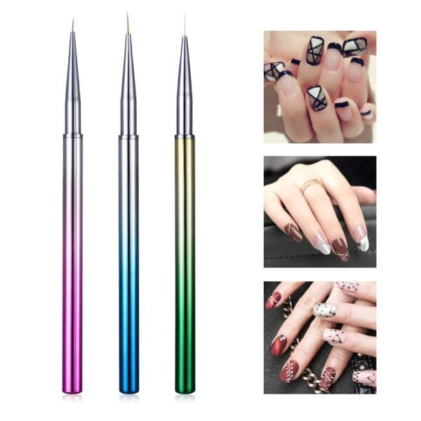 3Pc/1Set Nail Liner Drawing Brush with metal Handle - Image 2