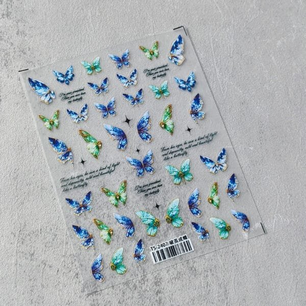 5D Engraved Green Blue Butterfly Nail Art Sticker - Image 5